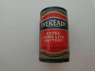 Vintage Eveready Extra Long Life D Battery No.  950 For Display March 1941