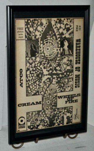 The Cream 1968 Wheels Of Fire Framed Promotional Poster / Ad Vintage