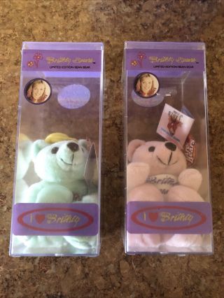 2 Britney Spears Limited Edition Bean Bears 1999 Pink And Green Boxes