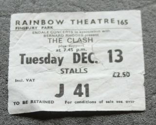 The Clash Get Out Of Control Rainbow 1977 Concert Gig Tour Ticket