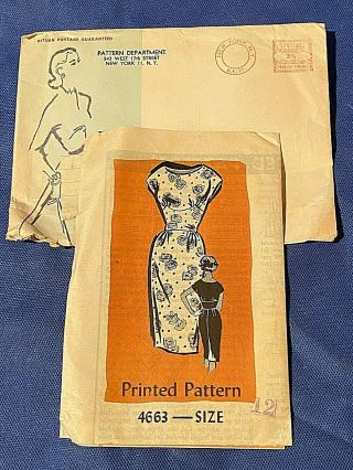 Vintage Sewing Pattern Mail Order 1950s Dress Size 12 Uncut