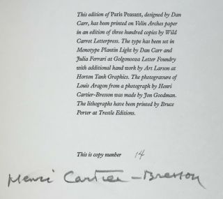 Signed/ltd.  Henri Cartier Bresson Louis Aragon Le Paysan De Paris Lec 1994