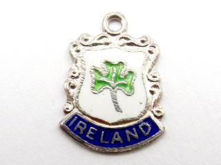 Ireland Vintage Sterling Silver Enamel Travel Charm Shamrock Three Leaf Clover