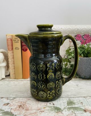 Gorgeous Rustic 1970s Lord Nelson Pottery Vintage Green Coffee Pot