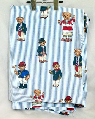 Vtg Polo Ralph Lauren Teddy Bears Pillow Case 29 " X 18 " Blue Pinstripe & Multi