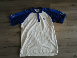 Vintage 90s Adidas White & Blue Polo Shirt - Fits Large
