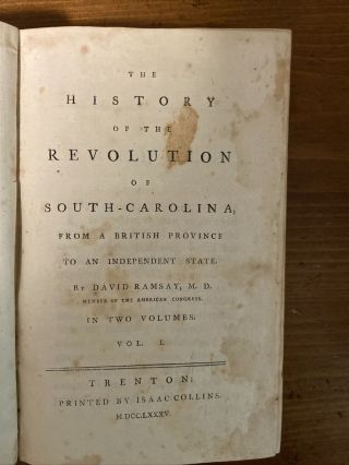 Rare 1785 History Of The Revolution Of South Carolina 2 Vol Set; Ramsay;