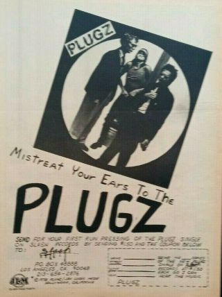 The Plugz Rare Orig 1978 Full Page Print Ad,  L.  A.  Kbd Punk,  Latino Punk 11x15 "