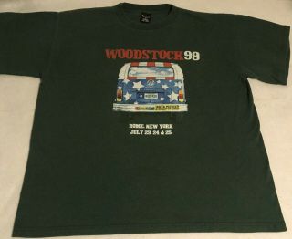 Vintage Woodstock 1999 Green Bus T Shirt Xl Gently Worn