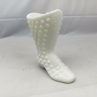 Fenton White Milk Glass Hobnail High Laced Boot Shoe Vtg 4 " Tall Gl1