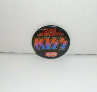 Kiss Wplj Radio Promo Msg Pinback Button - Vintage Aucoin 1977