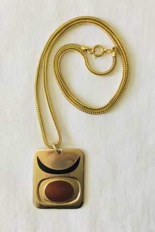 Vintage De - Passile Sylvestre Black & Brown Enamel & Gold - Plated Pendant Necklace
