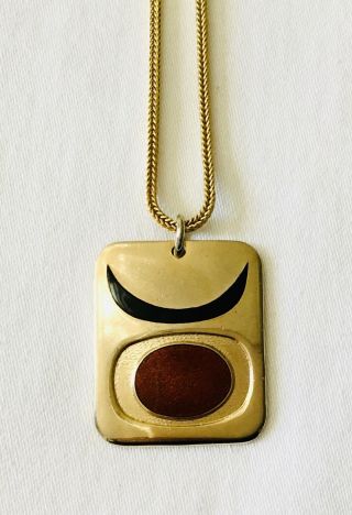 Vintage De - Passile Sylvestre Black & Brown Enamel & Gold - Plated Pendant Necklace 3