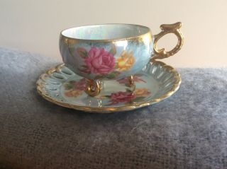 Vintage L M Royal Halsey Fine Bone Lavender,  Pink,  Roses Luster China Tea Cup