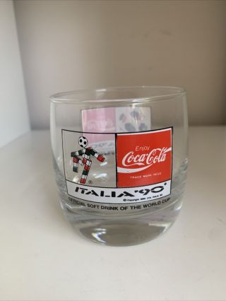 1 x WORLD CUP ITALIA ' 90 COCA COLA Glass RARE VINTAGE Drinking Tumbler 1990 2
