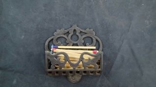 Vintage Cast Iron Match Box Safe Holder Ornate Wall Mounted 3 " Wide