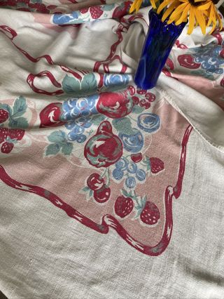 Vintage Pink Blue White Fruit Printed Cotton Tablecloth