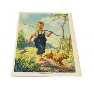 Vtg Print Carefree Days Boy Going Fishing Dog Hy Hintermeister Louis F Dow Co