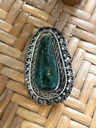 Vintage Native American Sterling Silver Green Turquoise Pendant & Brooch