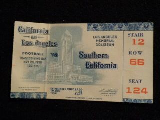 Rare Vintage 11/26/1936 Ucla Vs.  Usc Thanksgiving Day Football Game Ticket Stub