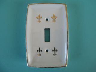 Vintage Porcelain Ceramic Single Light Switch Plate Cover Fleur De Lis Saints
