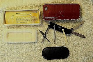 Vintage Victorinox Black Swiss Army Knife 2 3/8 " 5 Functions Rostfrei Pouch Box