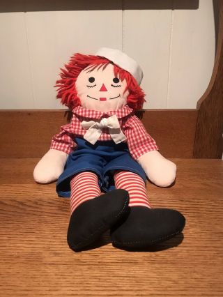 Vintage Raggedy Andy Doll 19” I Love You Heart Chest White Tie