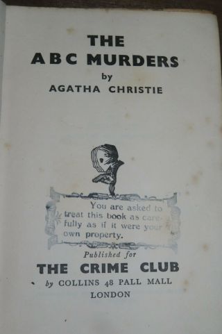1936 The Abc Murders By Agatha Christie Crime Club First Ed Hercule Poirot