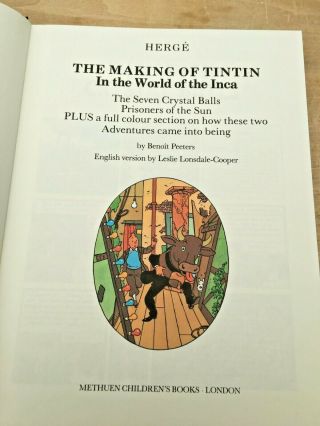 RARE The Making of TINTIN in the world of the Inca 1985 Illus 1st edition bOOK 4