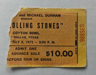 Rolling Stones Concert Ticket Stub July 6,  1975 Cotton Bowl Dallas Tx