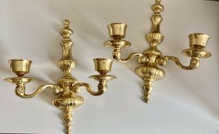 Vintage Heavy BRASS 2 ARM WALL SCONCES CANDLE HOLDERS Estate PAIR SET OF 2 2