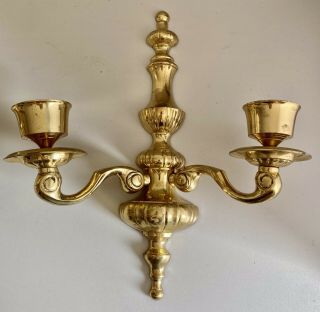 Vintage Heavy BRASS 2 ARM WALL SCONCES CANDLE HOLDERS Estate PAIR SET OF 2 3