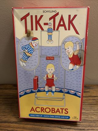 Vtg Schylling Collector Series Tik - Tak Acrobats Wind - Up Metal Tin Toy Clown
