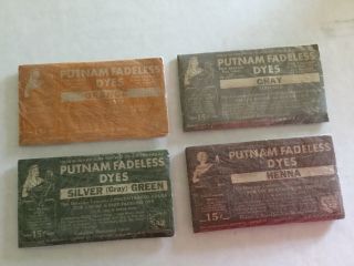 Vintage 4 Colors Packages Putnam Fadeless Dyes Unopen Orange Henna Gray Sil/gree