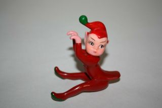 Vintage Red Rubber Vinyl Christmas Elf Pixie Mug Glass Hanger 3 " Mid Century