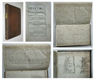 1702 British Government History Of Parliament With Handwritten Manuscript Notes