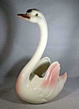 Swan Vase Pottery Pink Black White 11 " Tall Unsigned Maddux California Vintage
