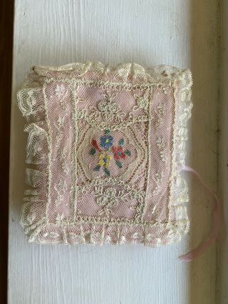 Vintage Fabric Sewing Needle Case With Lace Detailing Pink