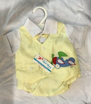 Nwt Vintage Cradle Togs Yellow Boys Outfit Plastic Lined Pants Size 0 - 6 Mos.