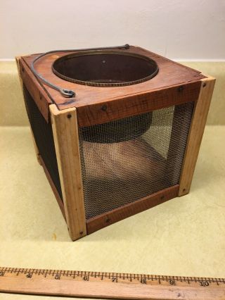 Vintage Wooden Cricket Cage Fishing Bait Bug Box