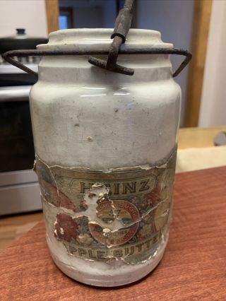 Antique Vintage Heinz Apple Butter Jar Stonewear Crock 36 Oz No Lid