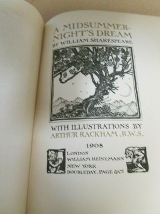 Arthur Rackham MIDSUMMER - NIGHTS DREAM Vintage Illustrated Book 1908 4