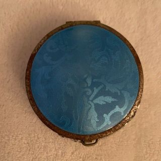 Vintage Compact,  Light Blue Giulloche With Floral Pattern,  Mesh Back
