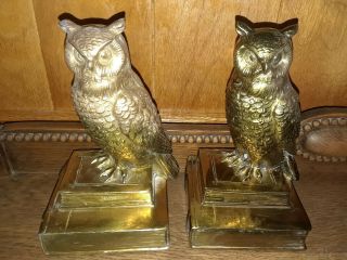 Vintage Large Brass Owl Bookends 6 1/2 Inch Tall - Figures C5