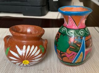 Vintage Hand Painted Mexican Clay Pots,  Small Flowers