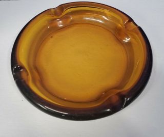 Vintage Large Heavy Amber Glass Ashtray 8 " Round No Cracks Light Scratches