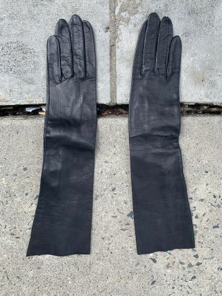 No Size Vintage Black Kidskin Leather Buttons On The Inter Wrist Gloves 3