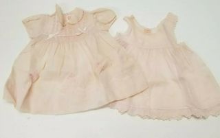 Vintage Doll Baby Girl Pink Dress Collar & Slip Embroidered Handmade Phiippines