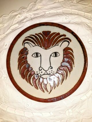 Vtg Mexican Folk Art Pottery - Ken Edwards - Lion Face Trivet El Palomar Tonala
