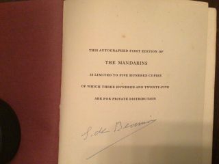 Simone de Beauvoir THE MANDARINS one of 500 copies SIGNED by Beauvoir,  First Ed. 2
